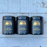 A black jar of Schizandu Ayurvedic Full-Spectrum Curcumin-Gingerol Formula, with a label that includes the product name and weight, is placed on a wooden surface.