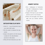 Instructions for detoxifying clay bath and armpit detox with images and text.