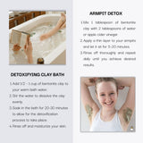 Instructions for detoxifying clay bath and armpit detox with images and text.