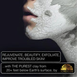 Person with clay mask on face and promotional text for Schizandu clay product.