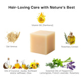 Product with ingredients listed on a white background, including Vitamin B5, Oat Aminos, Rosemary Extract, and various oils and essential oils.