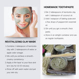 Instructions for making homemade clay mask and toothpaste with images and text.
