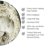 Aztec Healing Clay Powder with product features listed on a white background