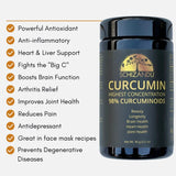 Schizandu Curcumin supplement bottle with health benefits listed on a white background