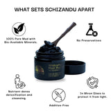 Schizandu moor mud jar with features listed on a white background