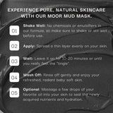 Instructions for using a Moor Mud Mask with text overlay on a dark background