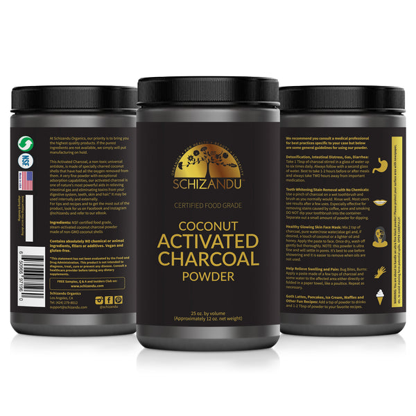 Coconut Activated Charcoal Powder, 25 oz JAR (12 oz by WEIGHT),Powder form, Schizandu