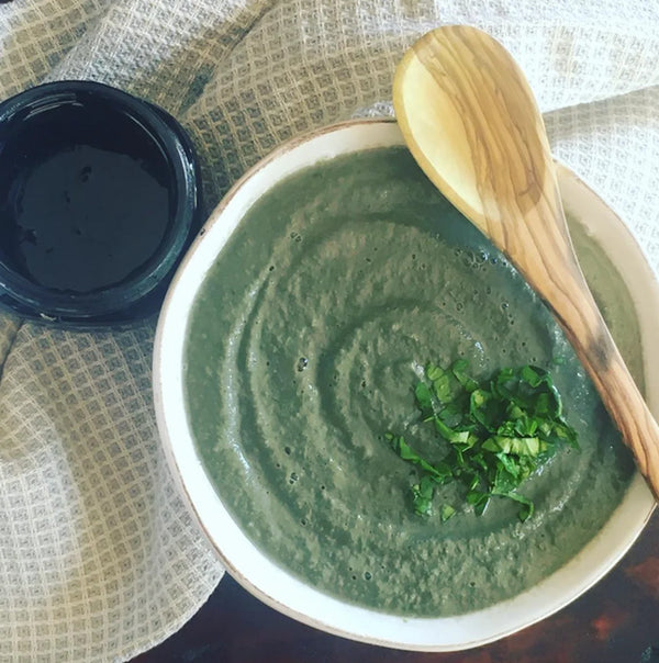 Creamed Broccoli-Cauliflower Soup made with Raw Black Tahini, Schizandu