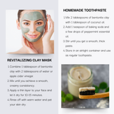 Instructions for making homemade toothpaste and clay mask with images and text.