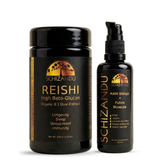 A calming nighttime wellness combo featuring Reishi mushroom and Shilajit powder designed to support deeper sleep, relaxation, stress relief, and overnight recovery.