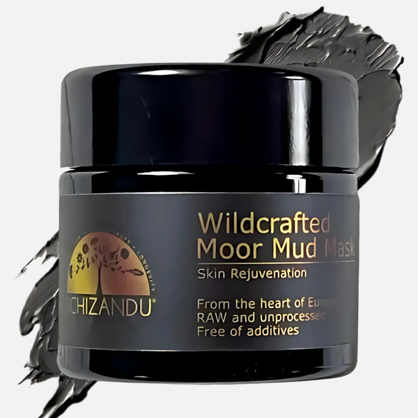 Schizandu Wildcrafted Moor Mud Mask jar with mud smear on a white background