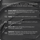 Instructions for using a Moor Mud Mask with text overlay on a black background