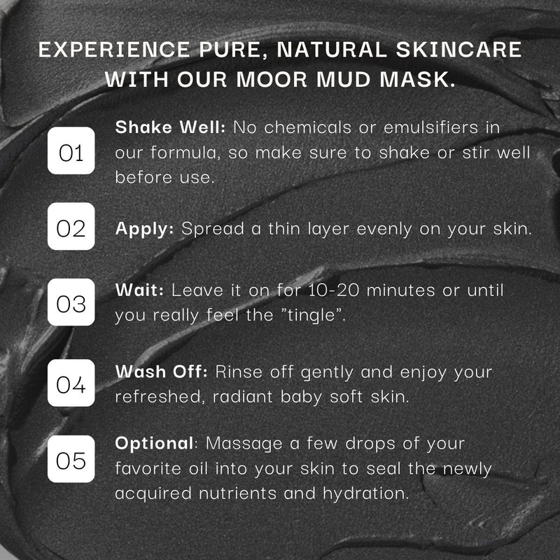 Instructions for using a Moor Mud Mask with text overlay on a dark background