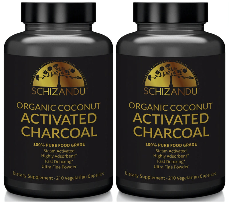 2 Organic Coconut Activated Charcoal Capsules Packages, Schizandu
