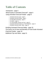 Educational charcoal ebook covering detox, digestion, and skincare benefits