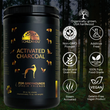 Schizandu activated charcoal container with forest background and product features.