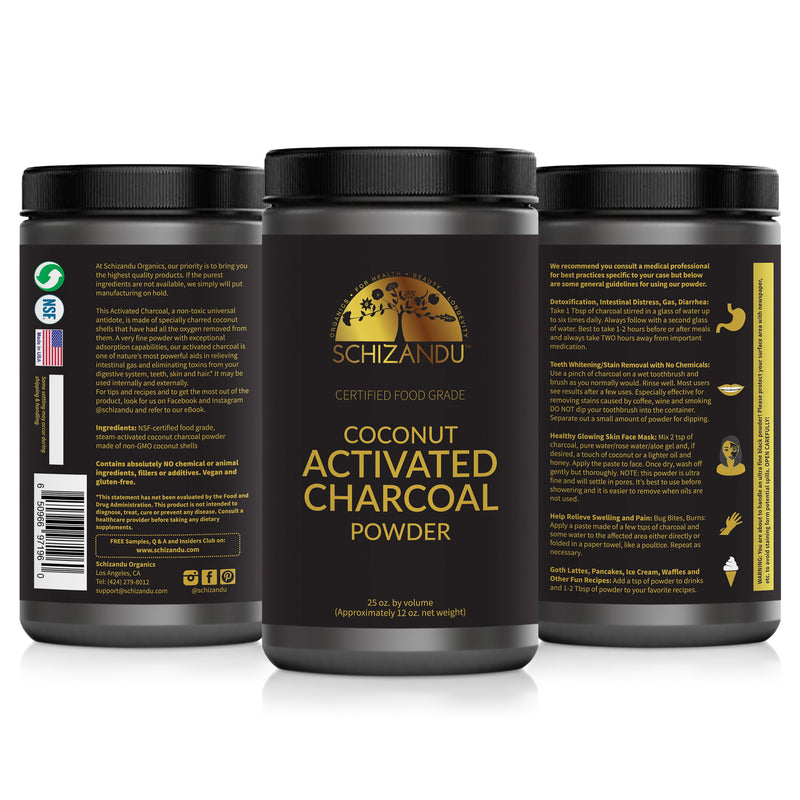 Certified Food Grade, Organic Coconut Activated Charcoal Powder, 25 oz JAR (12 oz by WEIGHT),Powder form - Schizandu
